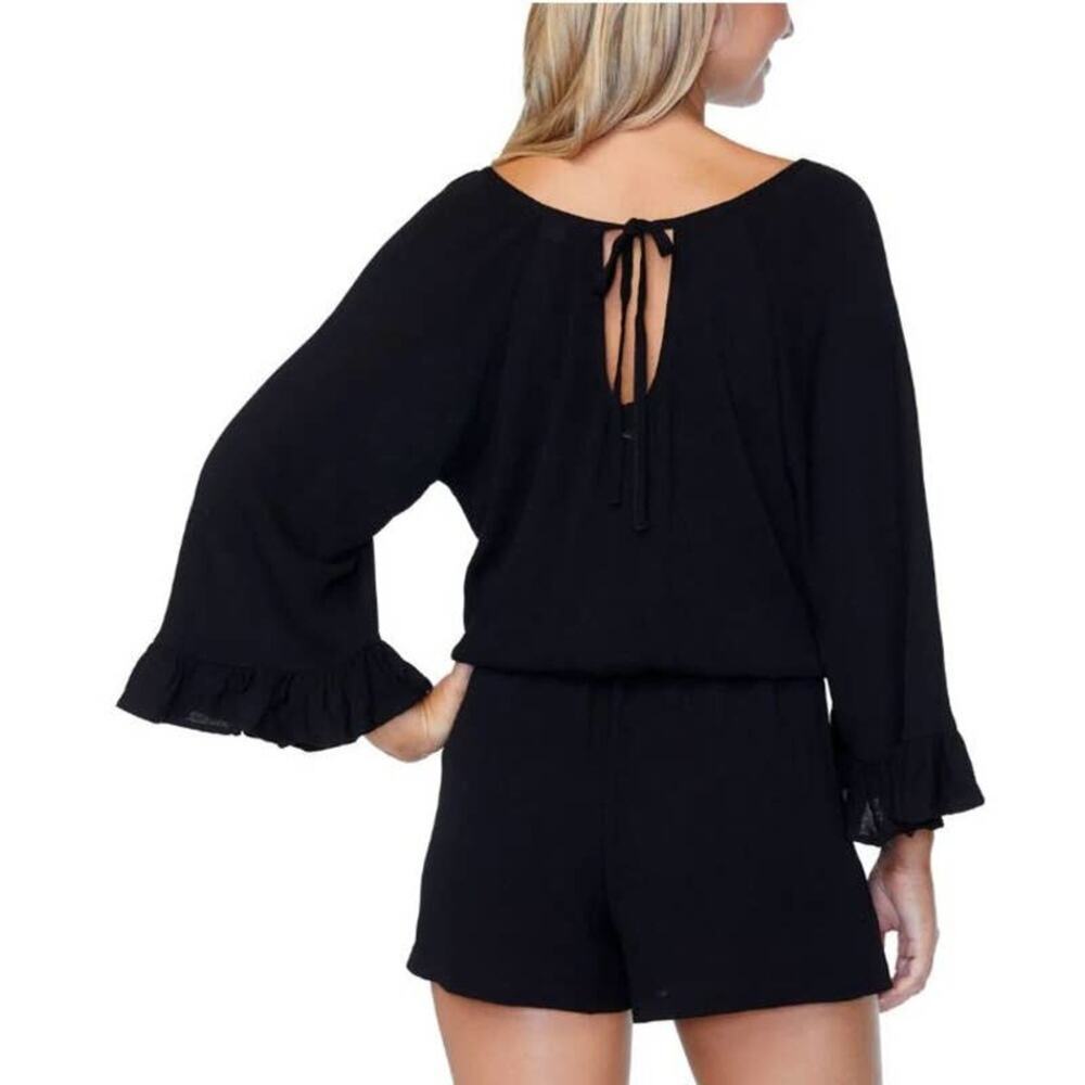 RAISINS Shoreline Black Romper Cover Up S NWT Swim Beach Boho Ruffle Sleeve - Picture 2 of 5